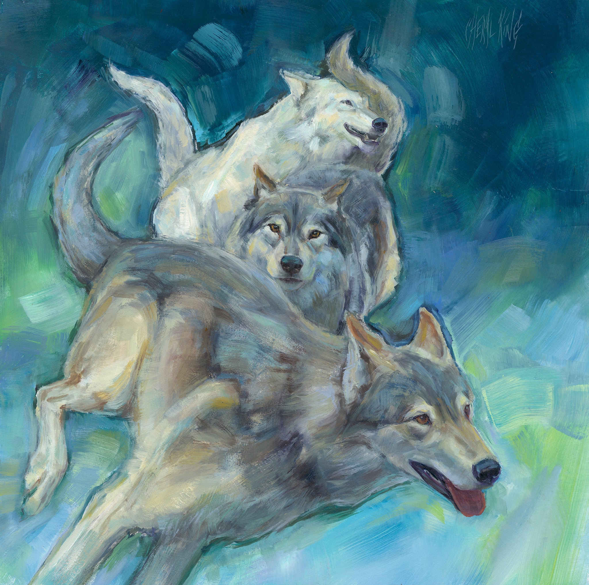 Ch-Ch-Ch-Chain of Wolves ~ 18x18 ~ SOLD